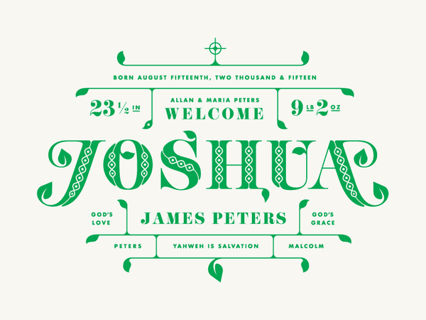 Joshua Birth Announcement christian holy typography floral leaf flouri.png