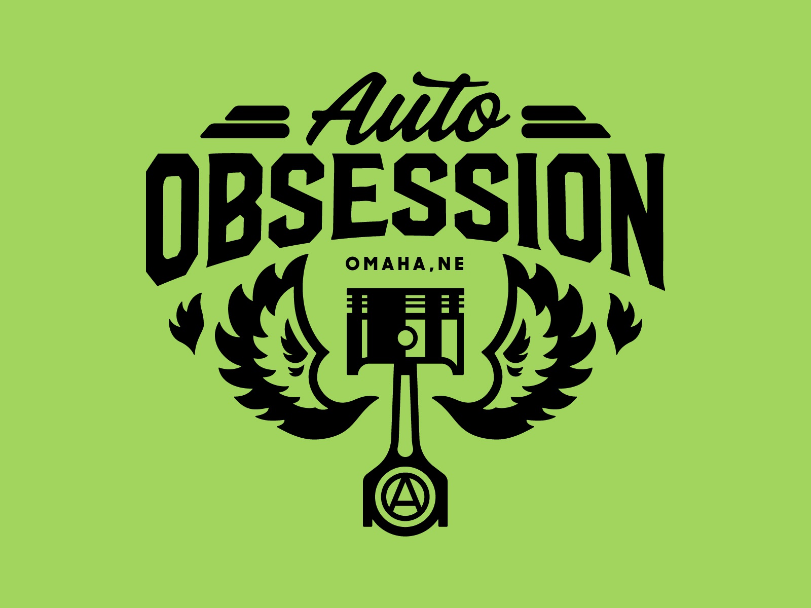 Auto Obsession Logo identity logo repair wings flames lime green green.jpg