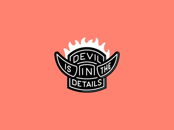 Devil Is In The Details idiom fire lettering typography type badge.webp