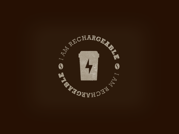 I Am Rechargeable coffee. bolt charge energy design illustration mike.webp