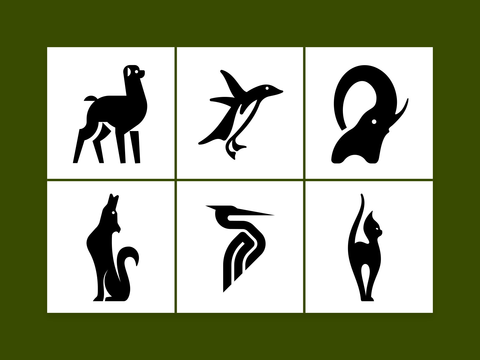 6 animal logos cat heron wolf elephant penguin alpaca lama animal logo.jpg