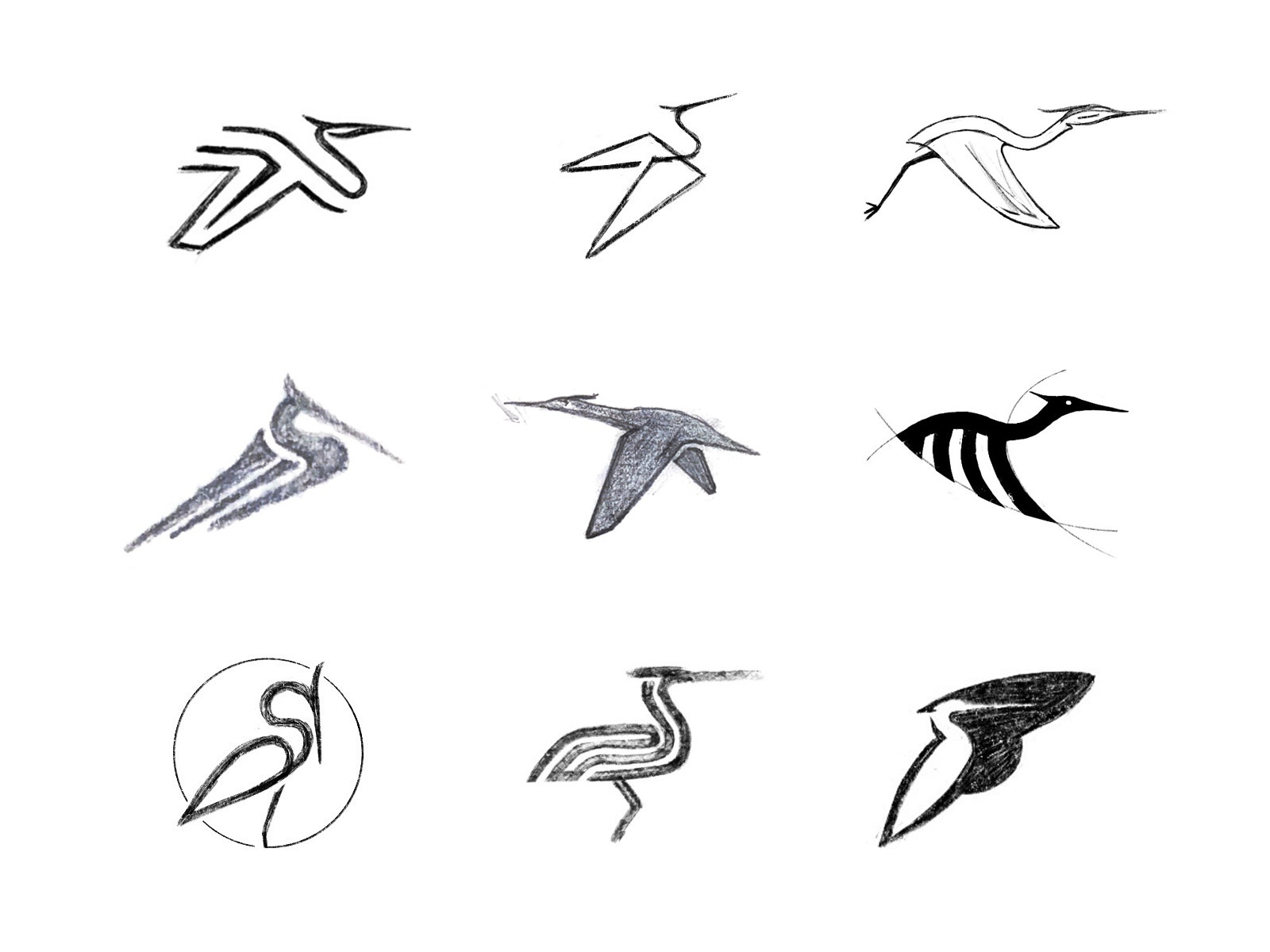 Heron 2 process sketches sketch heron animal custom logo design symbol.jpg