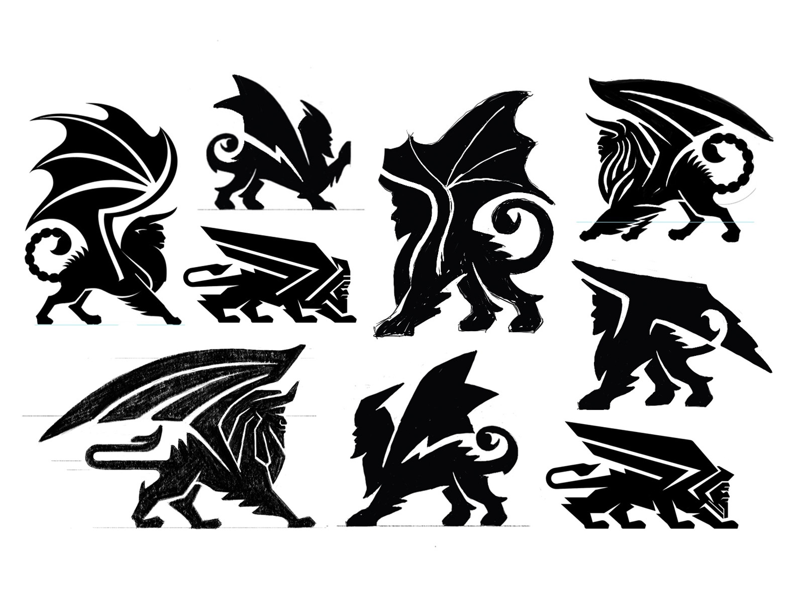 Manticore sketches 3 process sketches human animal manticore illustrat.jpg
