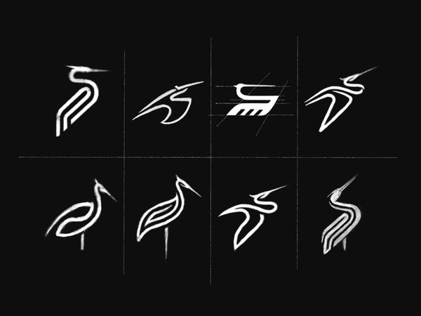 White Stork Logo Design Sketches logo sketches logo designer stork log.png
