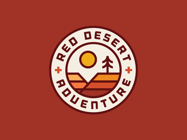 Red Desert Adventure badge sun rocks adventure tree canyon desert heis.png