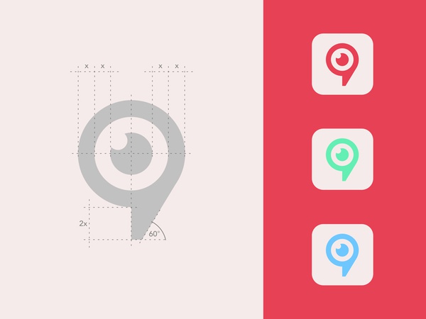 Many Eyes line green red icon app im bubble speech eye logo.jpg