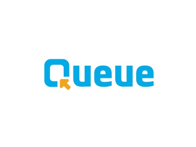 Queue logo logotype arrow blue yellow education frame school learning.jpg