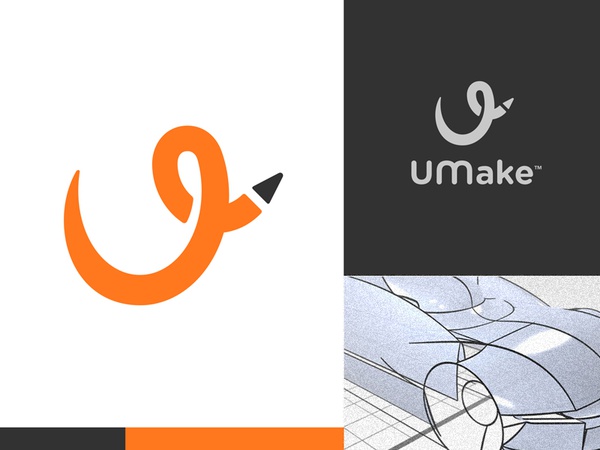 UMake gray orange initials render shadow cut hand pencil app sketch 3d.jpg