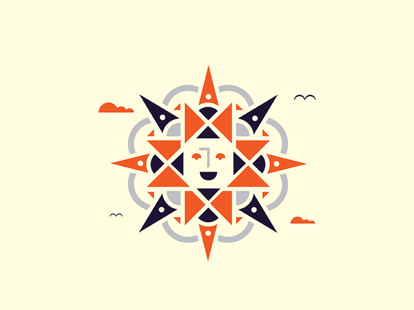 Happy Sun face illustrator vector illustration birds clouds sky sun.webp