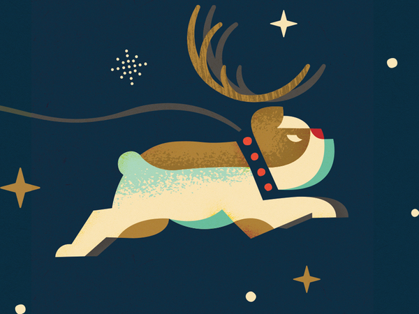 Christmas Cards dog bulldog horns christmas cards fly deer holiday.webp