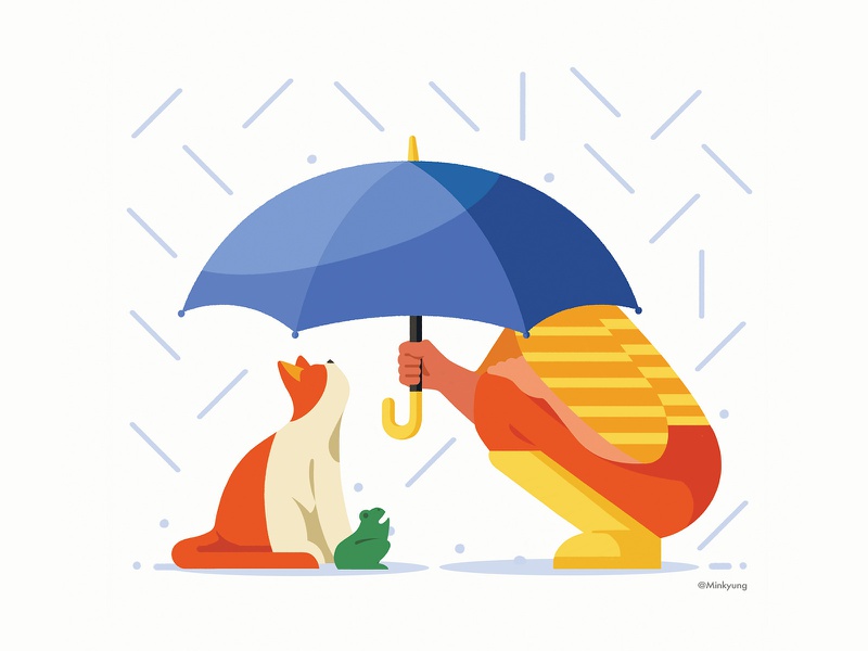 Calendar illustration_April rain cat flat vector 2d pet color characte.jpg