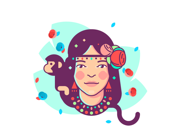Girl With Monkey edgy clean simple flat girl monkey glyph shape logo u.png