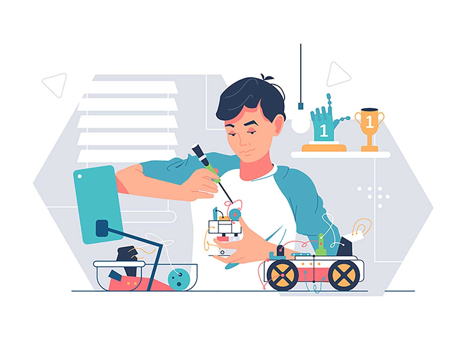 Boy fix electrical car with tool screwdriver.jpg