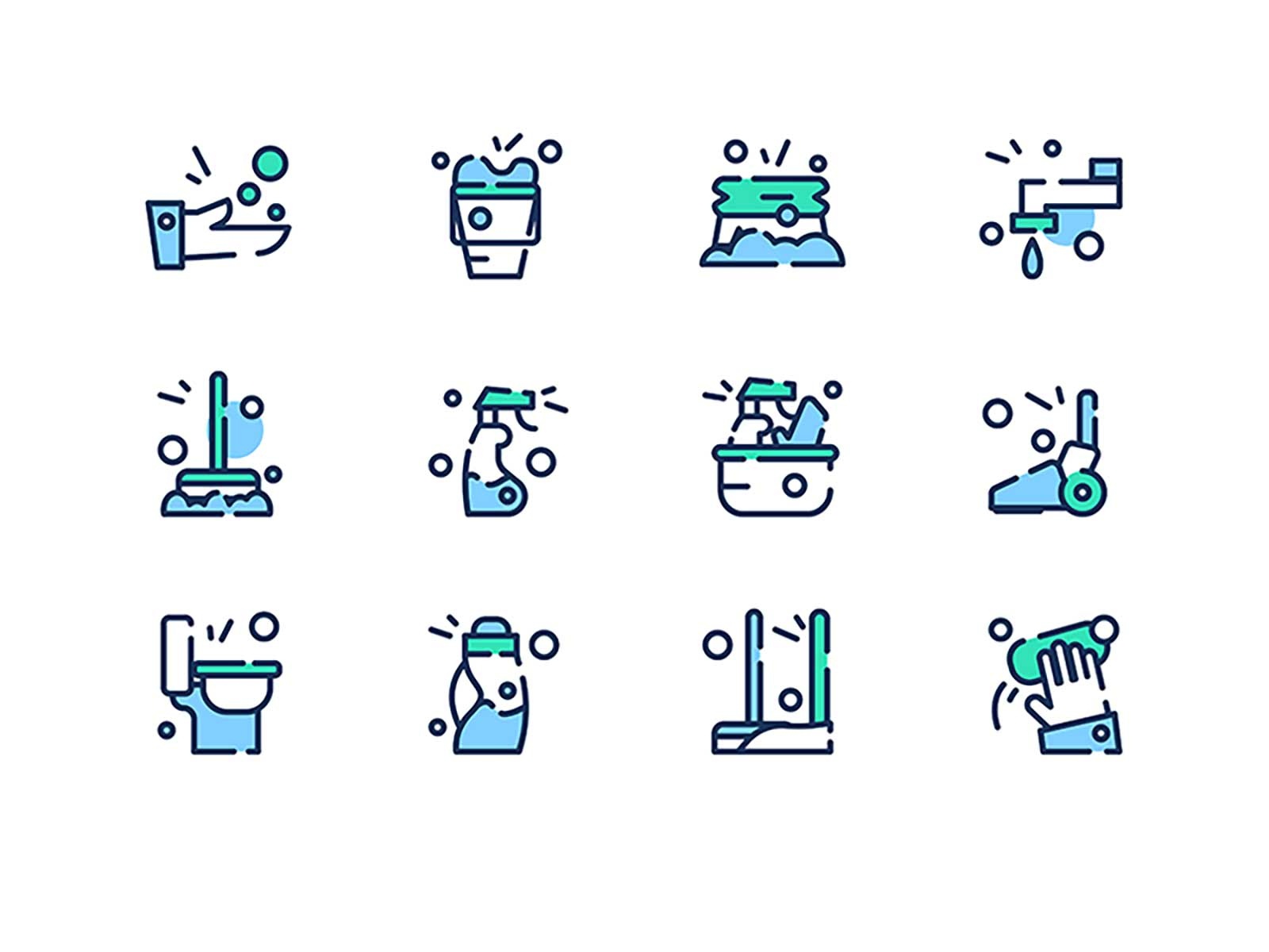 Cleaning icons 48x illustration maid wash working clean tool set domes.jpg