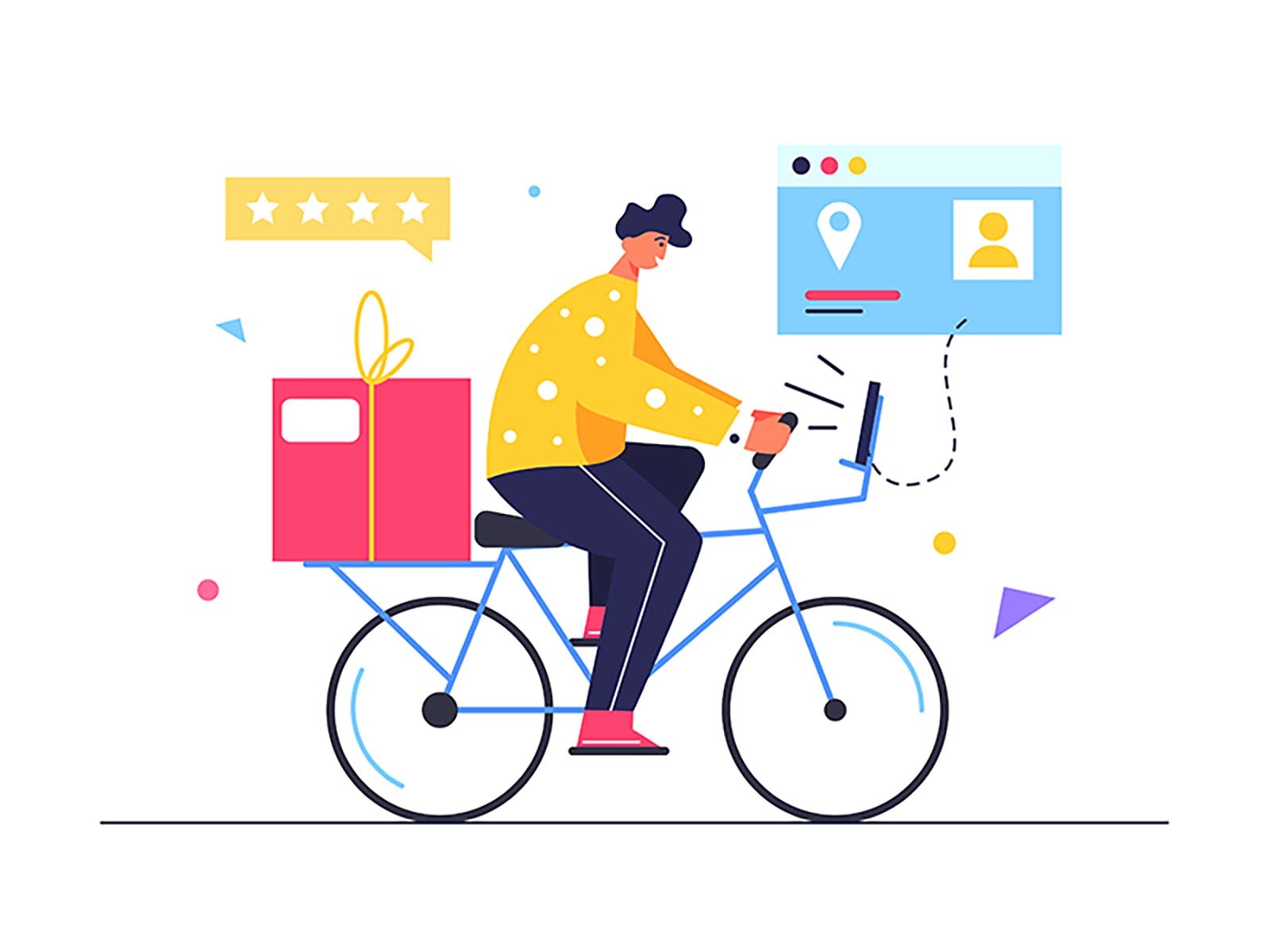 Delivery of goods by bike express courier boy illustration bike bicycl.jpg