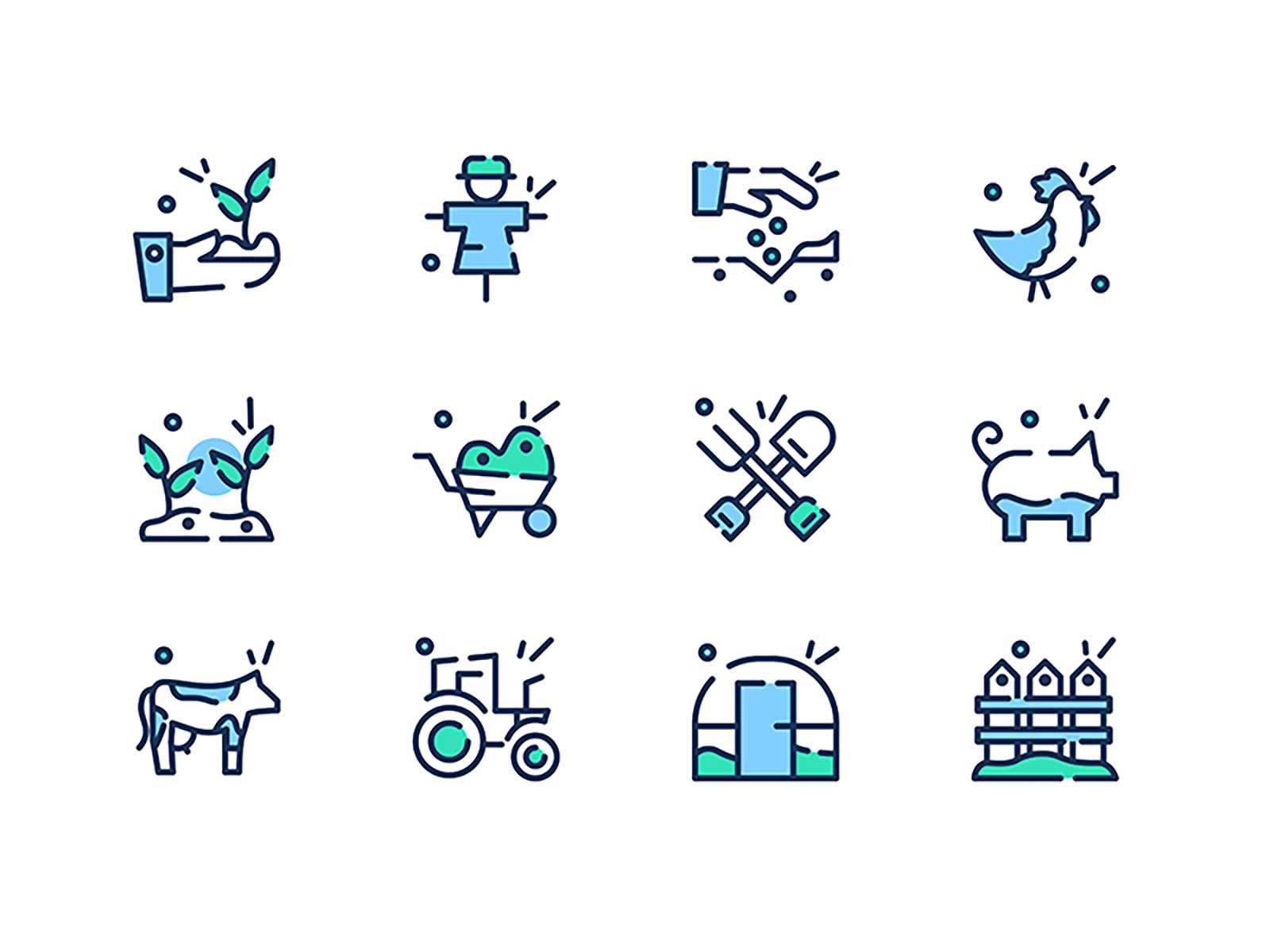 Farming icons 48x growth interface set industry plant harvest milk gra.jpg