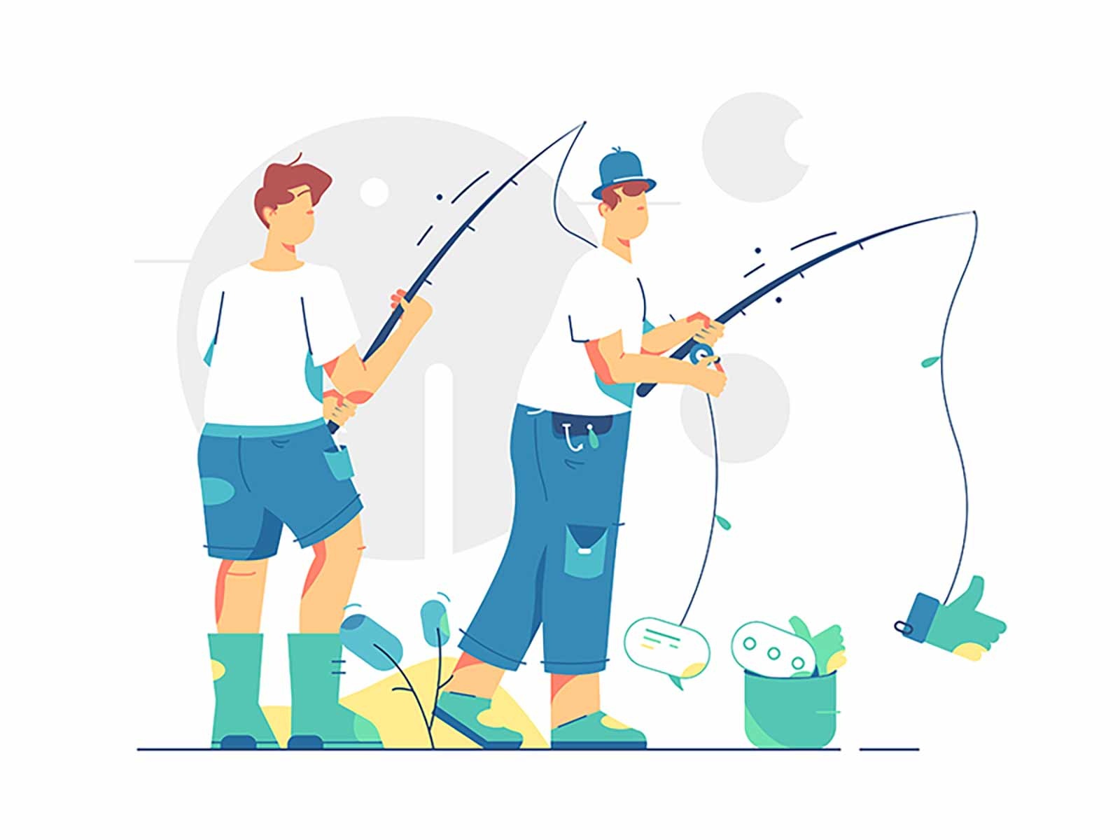 Fishermen fun hobby leisure recreation summer outdoor sport style flat.jpg