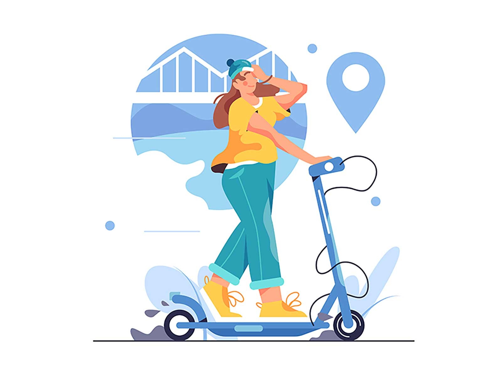 Girl on a scooter lifestyle activity young female ride isolated illust.jpg