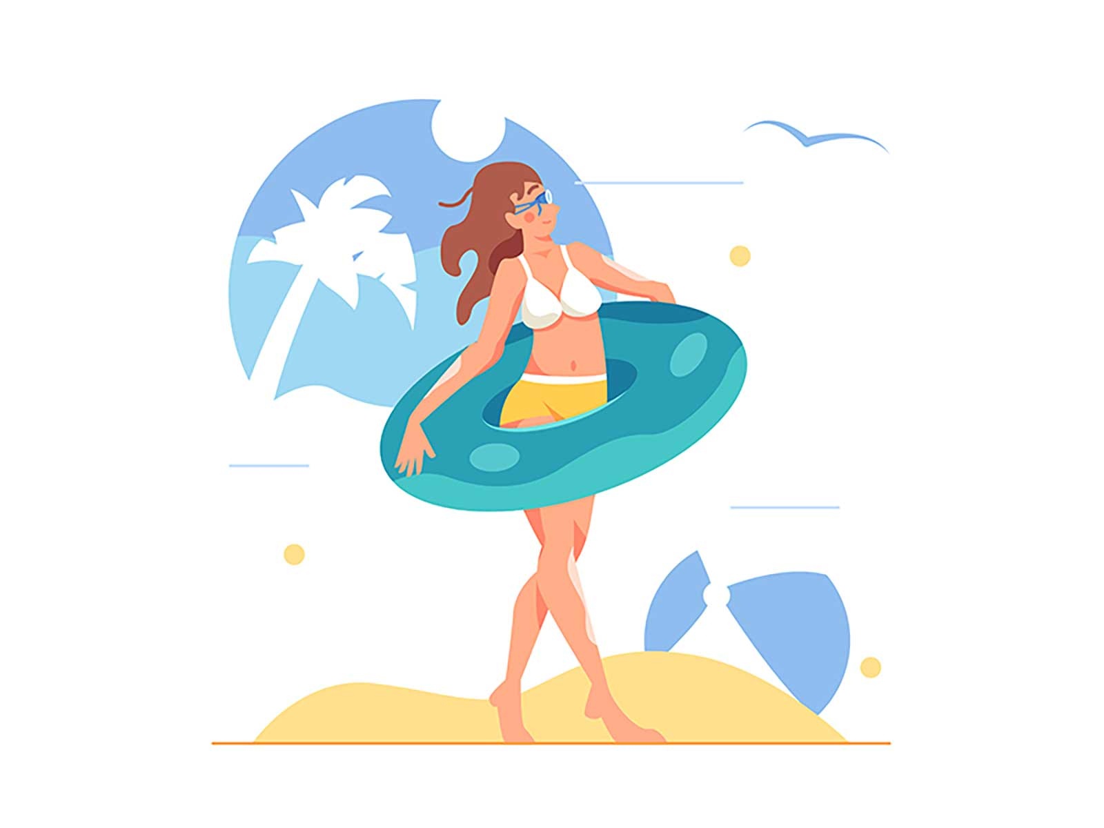 Girl with a rubber ring young cute isolated character happy illustrati.jpg
