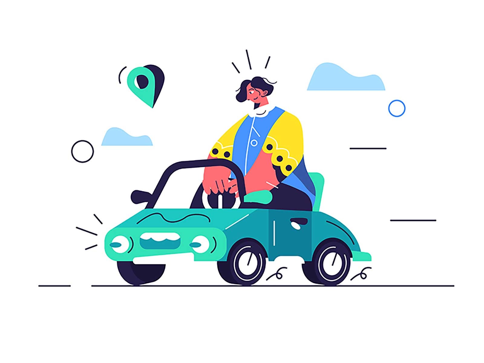 In car vehicle flat illustration transport driver people drive face ca.jpg