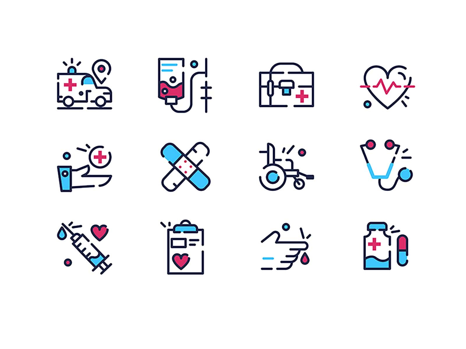 Medical icons 48x collection nurse ambulance set hospital aid pill sig.jpg