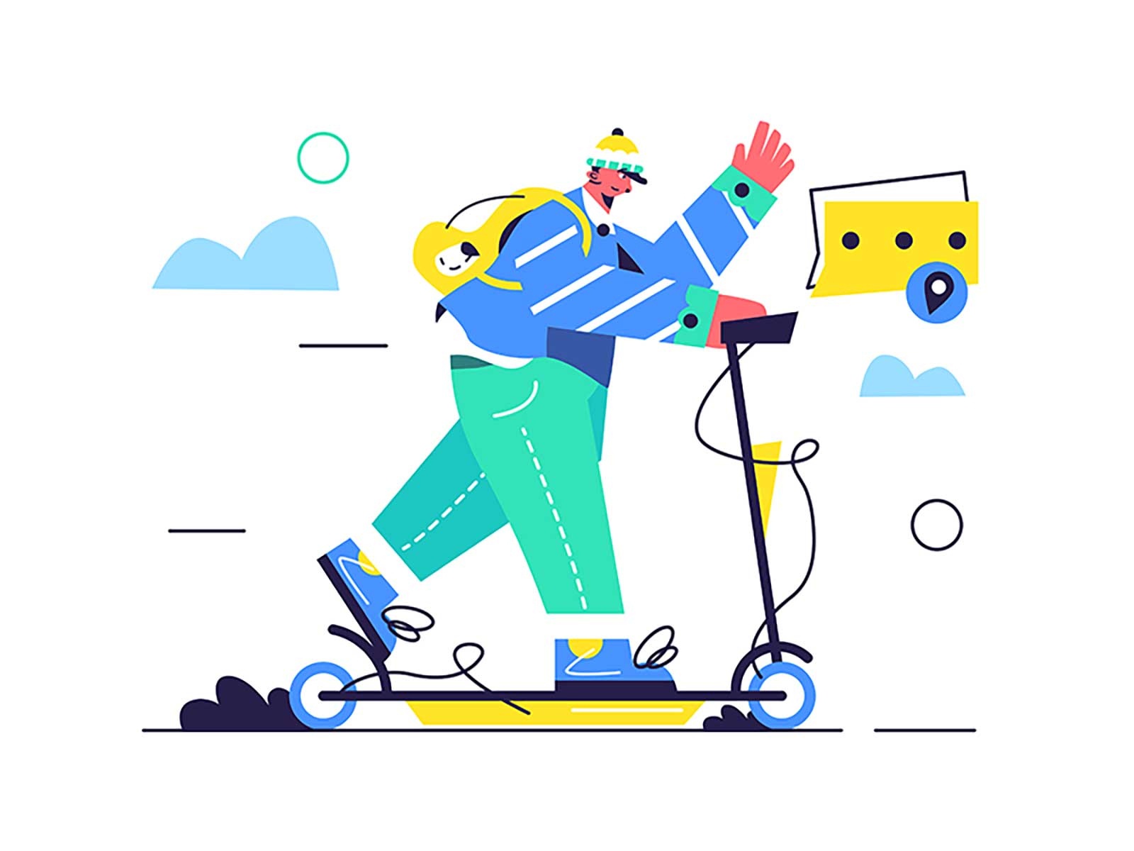 On an electric scooter young ride transport male lifestyle flat illust.jpg