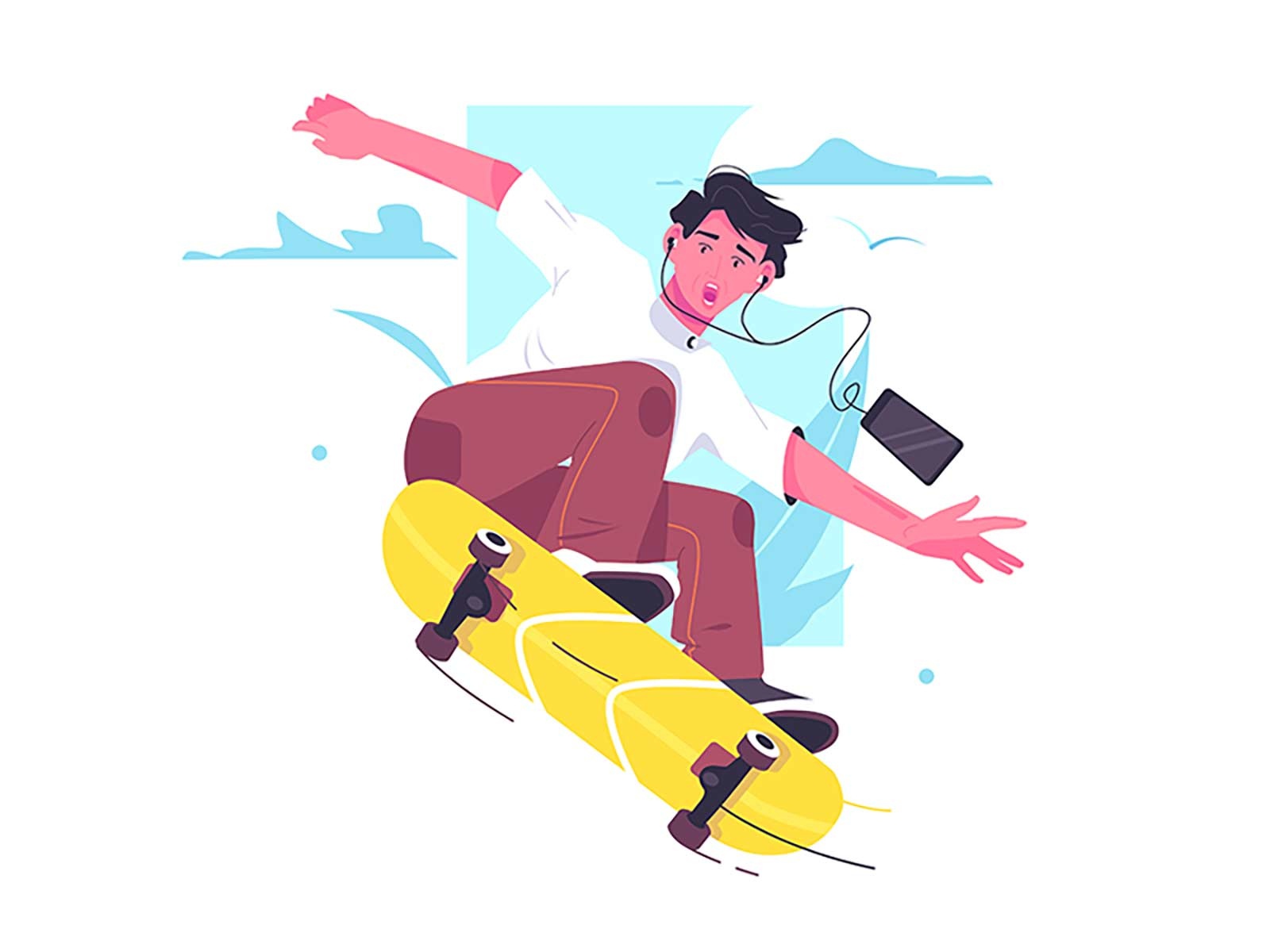 On a skateboard graphic design skate character ui person cartoon backg.jpg