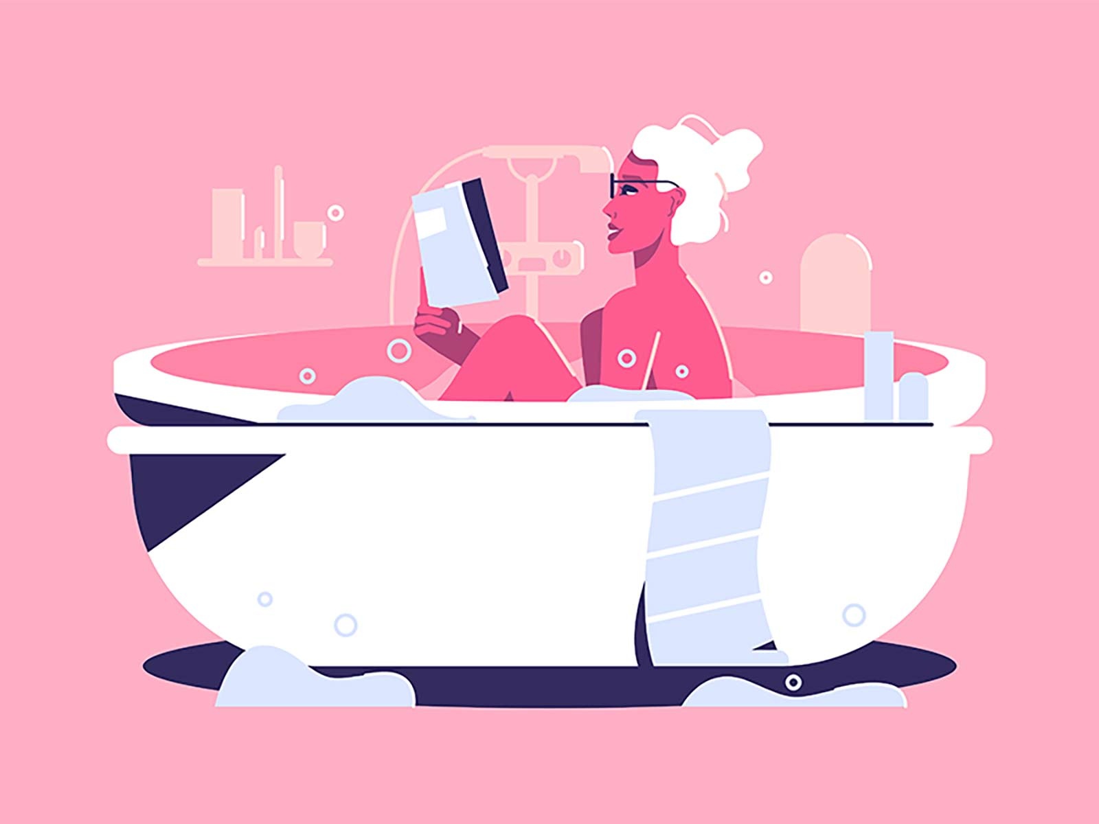 Relaxed woman taking bath with bubbles lovely.jpg