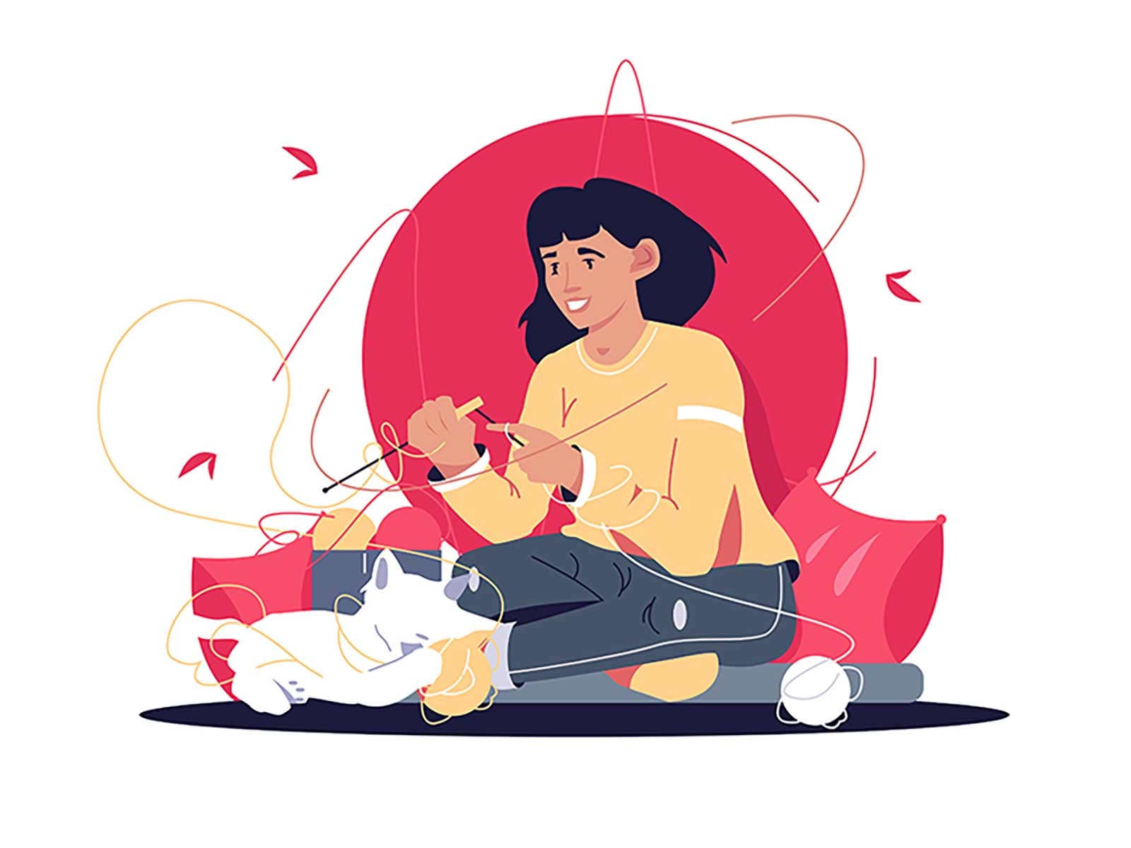 Smiling woman knits sweater at home pastime.jpg
