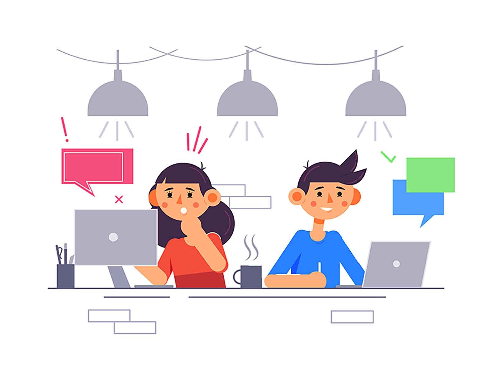 The guy and the girl are working in the office. table job illustration.jpg