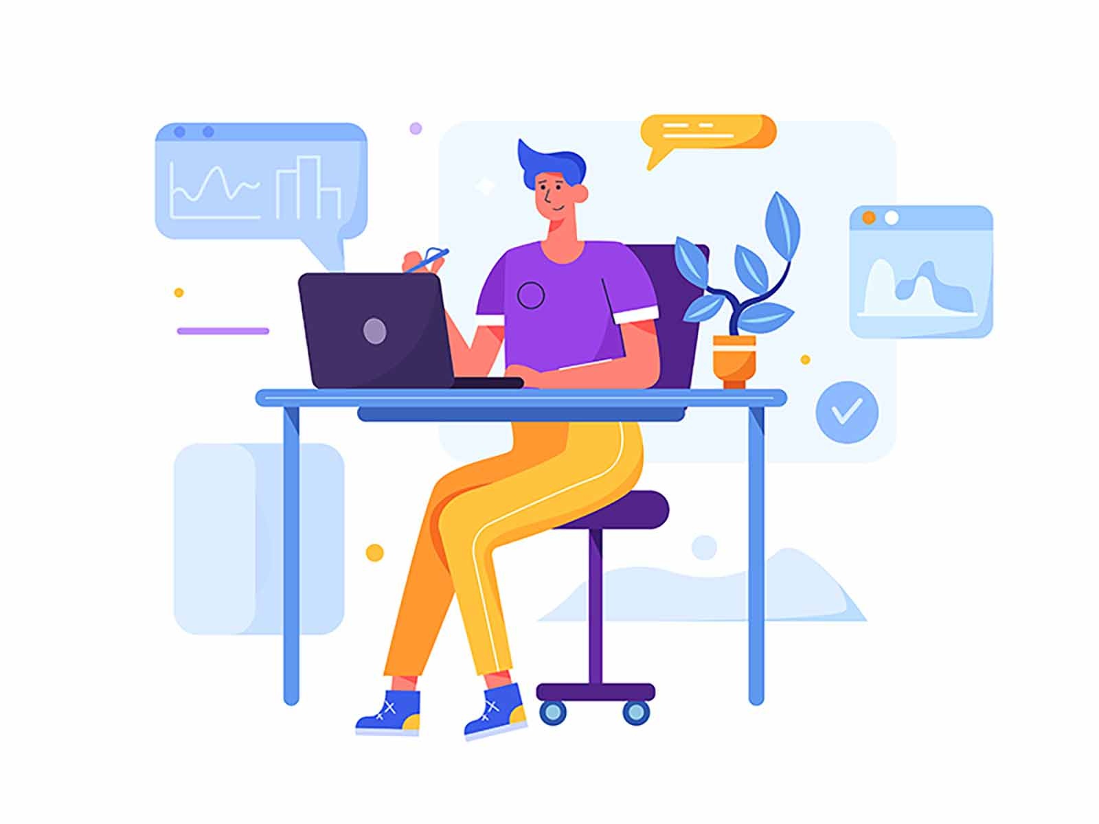 The guy works at the laptop Andrey Krushko people guy illustration lap.jpg