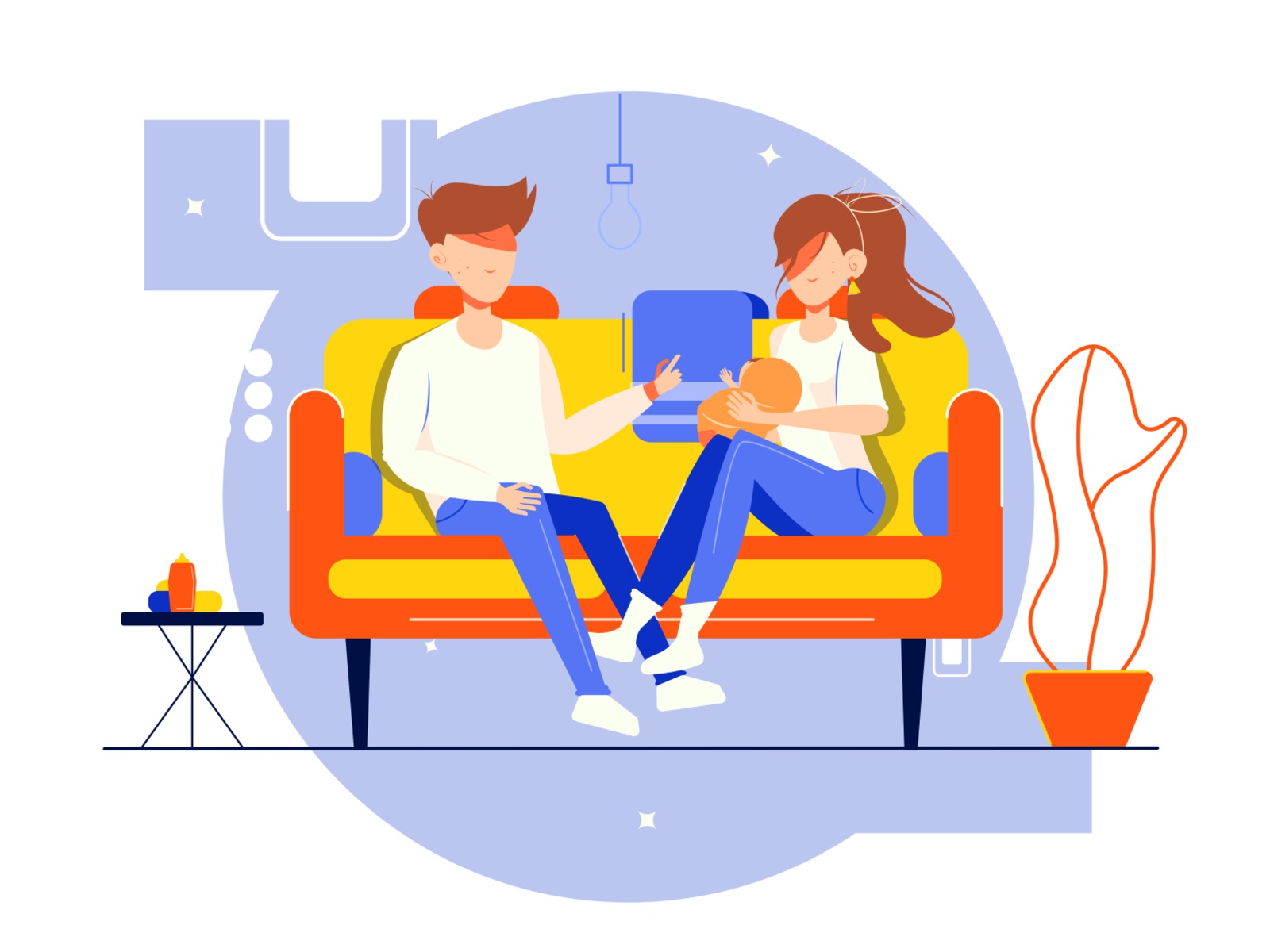 The illustration depicts a family happy cartoon male wife mom kid girl.jpg