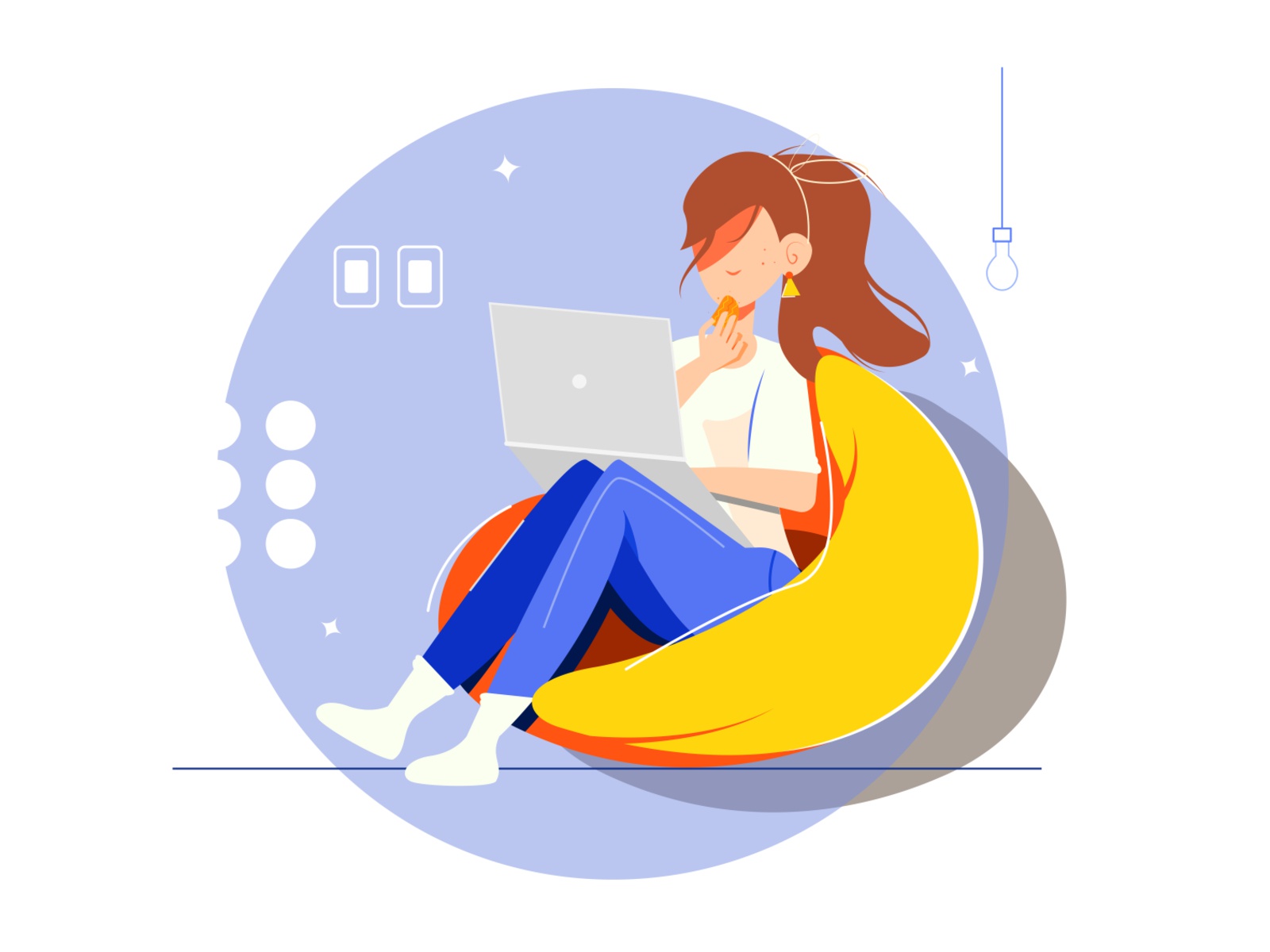 The illustration depicts a girl sitting at a laptop. flat cute illustr.jpg