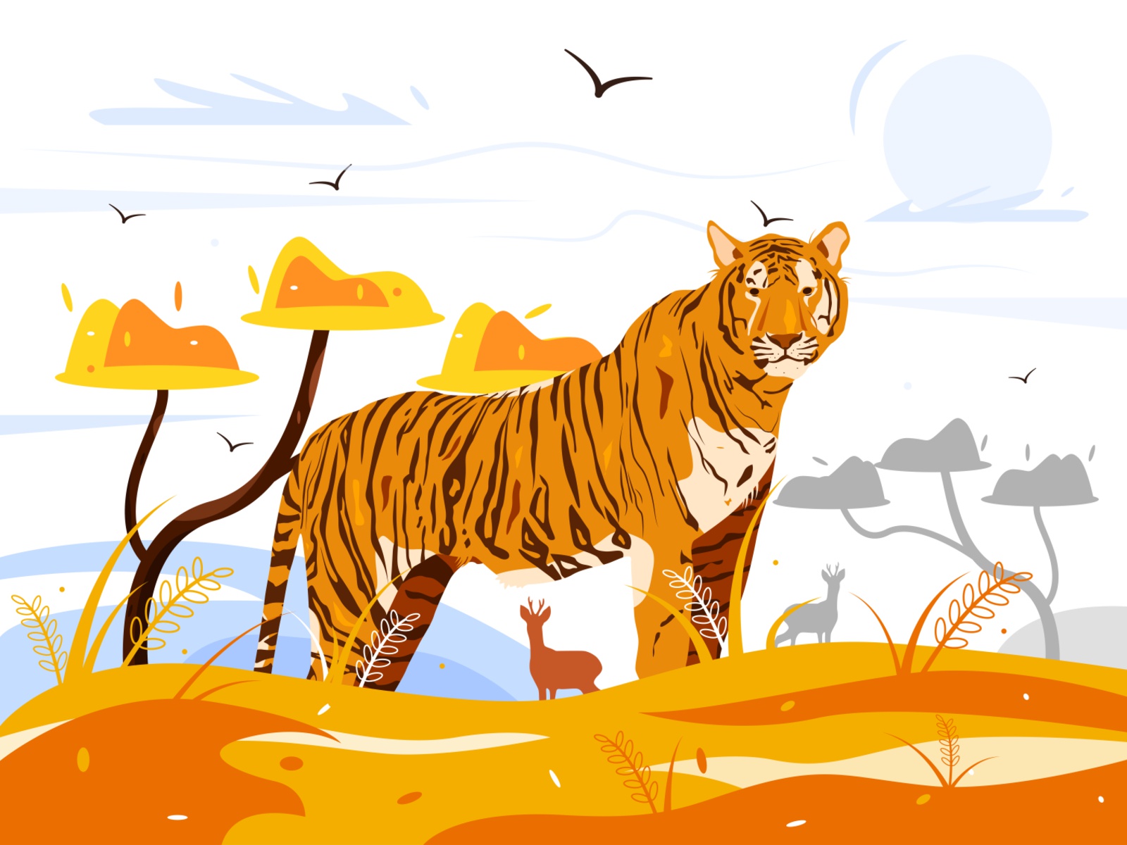 The illustration depicts a tiger in the desert isolated danger cartoon.jpg