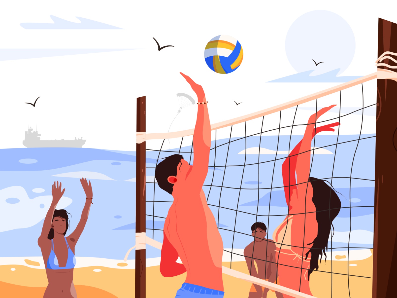 The illustration depicts people who play volleyball. man illustration.jpg