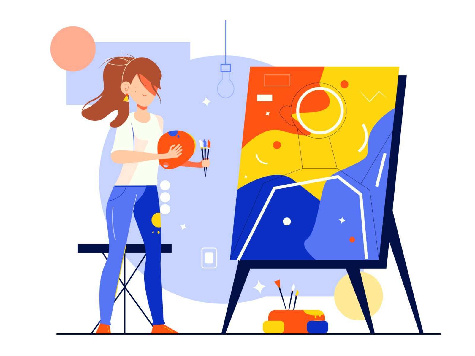 The illustration shows a girl painting a picture clip art chart carica.jpg