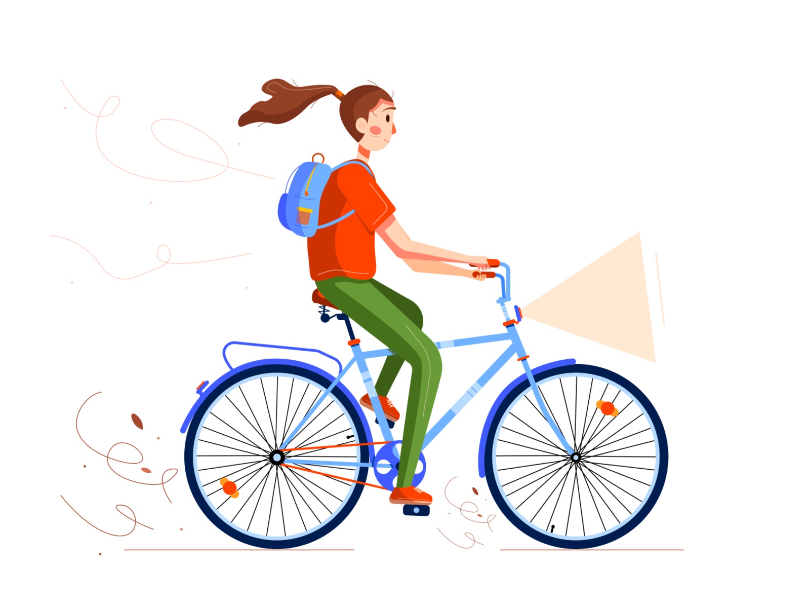 The illustration shows a girl who rides a bicycle animation road desig.jpg