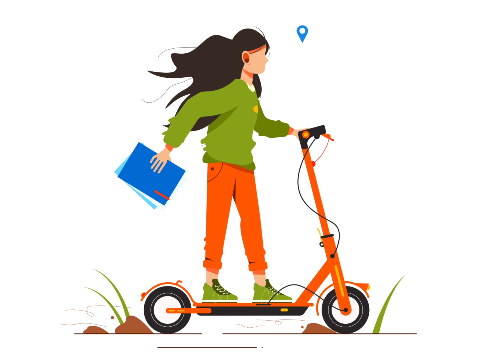 The illustration shows a girl who rides an electric scooter flat young.jpg