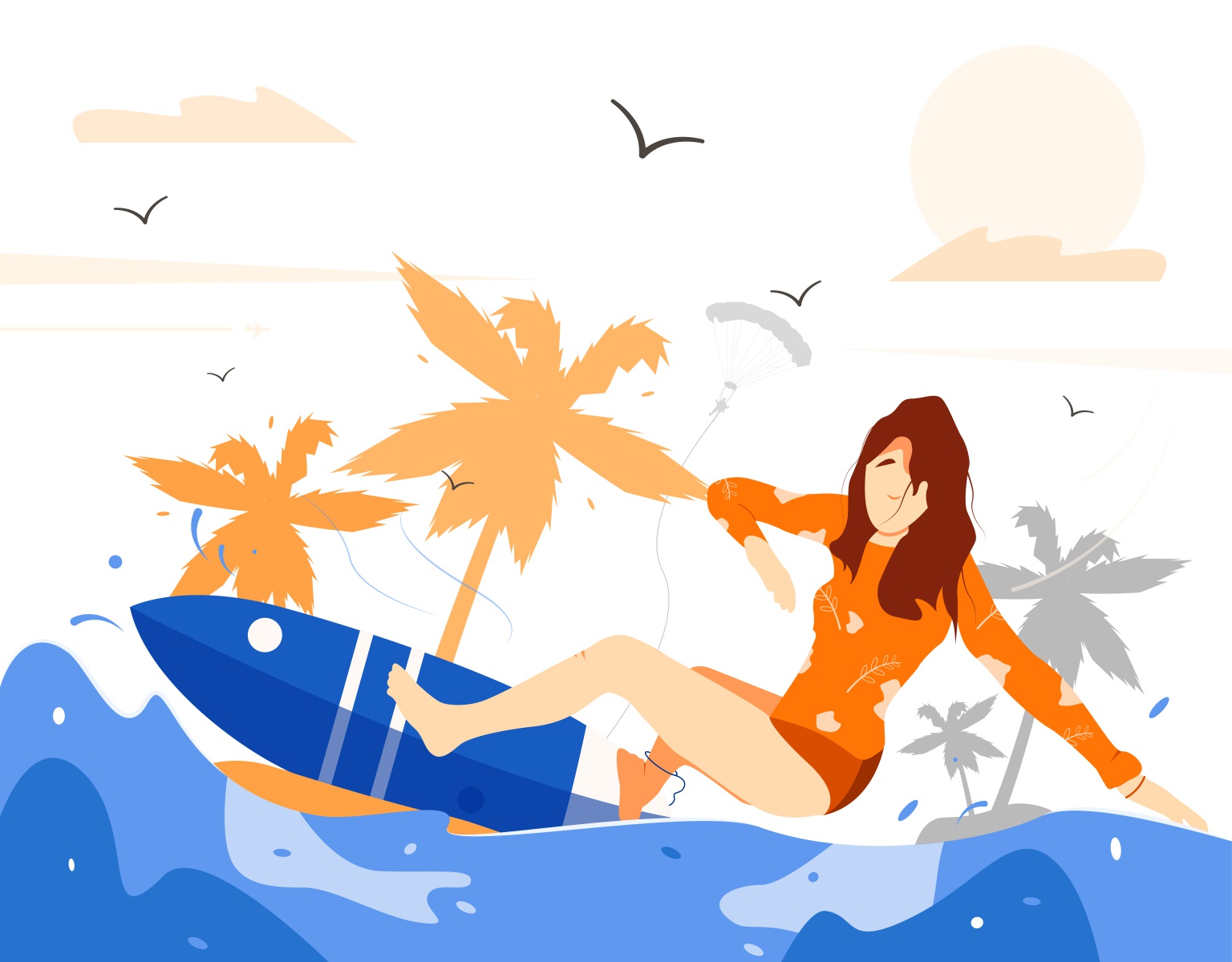 The illustration shows a girl who surfs on the waves fit boys athletic.jpg