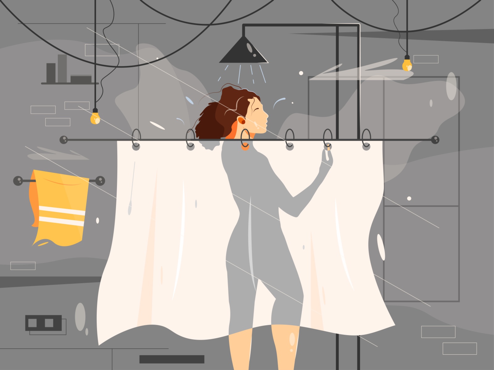 The illustration shows a girl who washes herself in the shower. bathtu.jpg