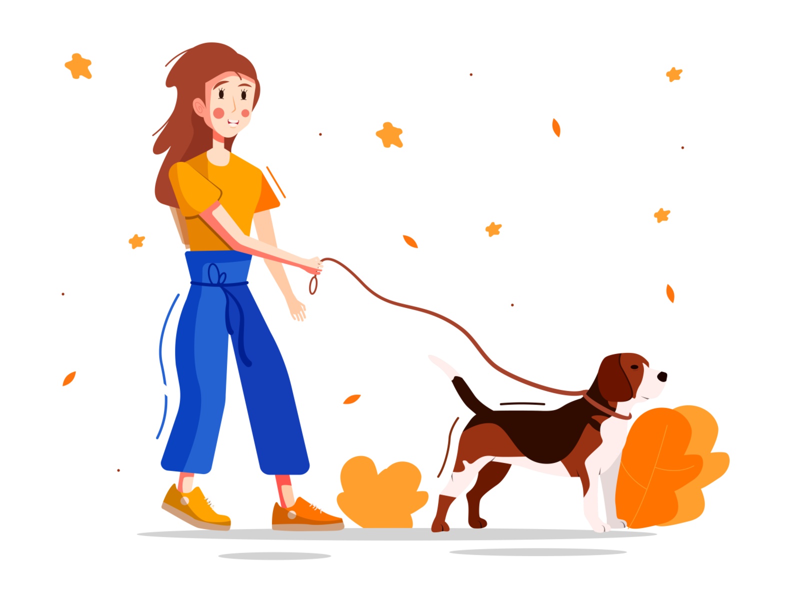 The illustration shows a girl who walks a dog evening clouds cartoon c.jpg