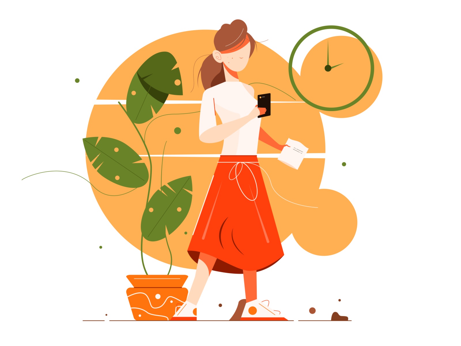 The illustration shows a girl with a phone drawn teenager smart sketch.jpg