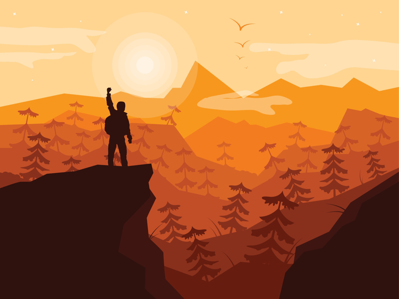 The illustration shows a landscape of mountains landscape trees the mo.png