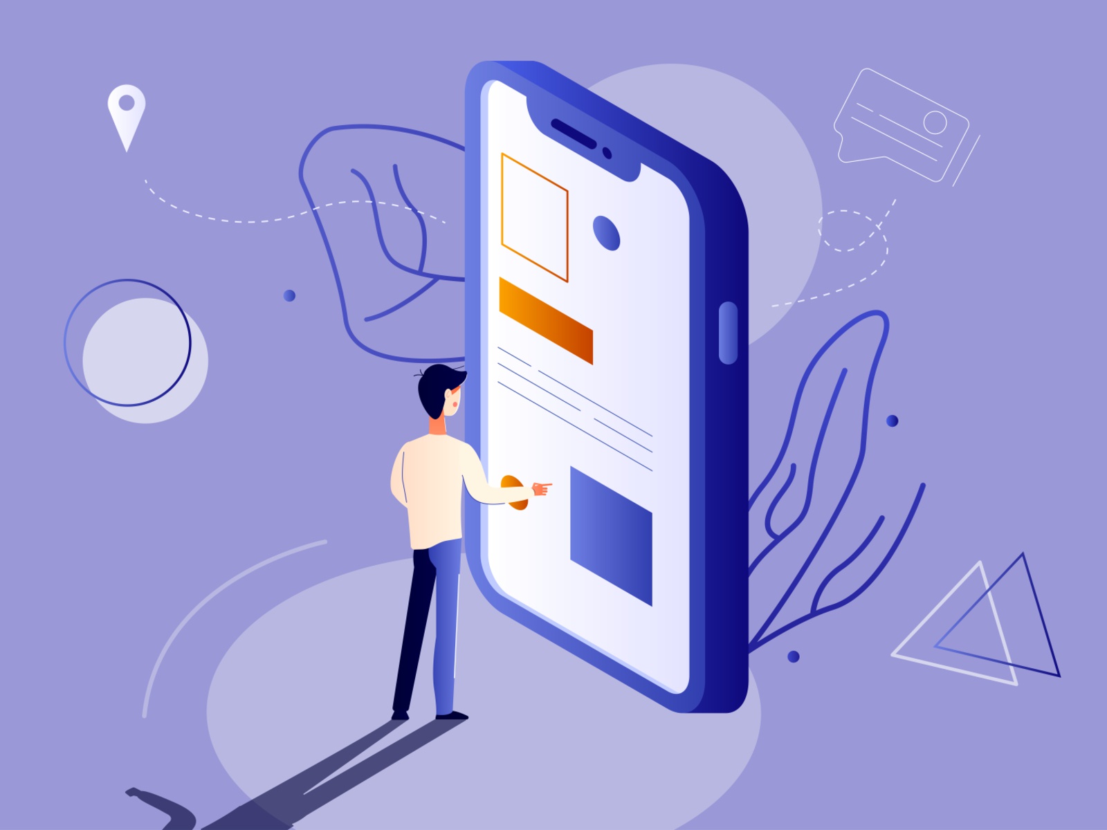 The illustration shows a man who chooses the menu on the phone button.jpg