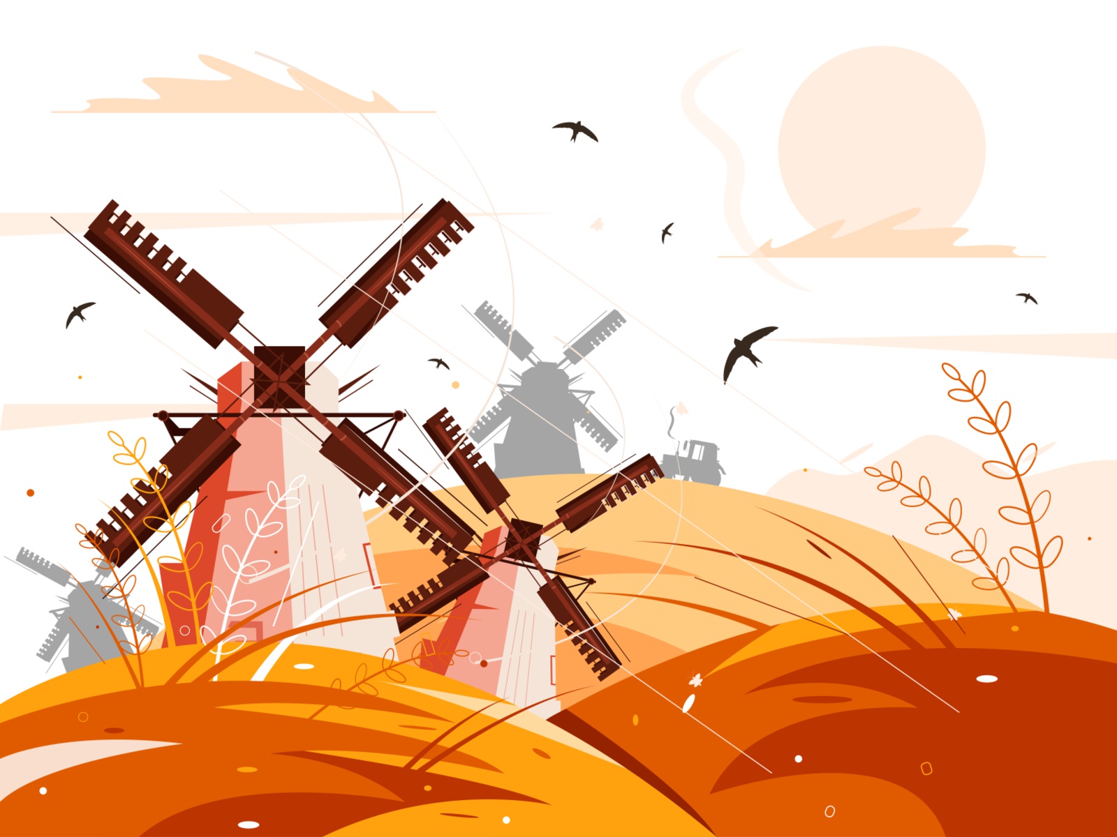 The illustration shows a mill in a field flour field blue propeller du.jpg