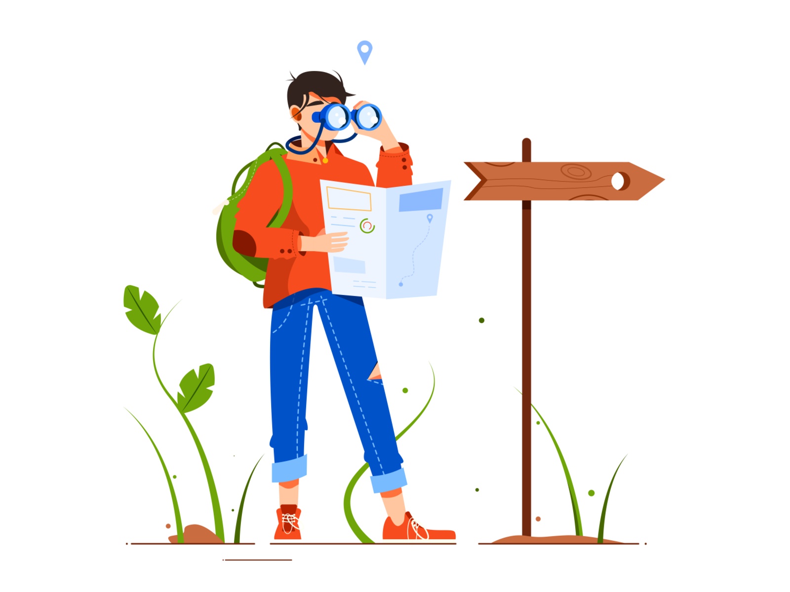 The illustration shows a man who is looking through binoculars cartoon.jpg