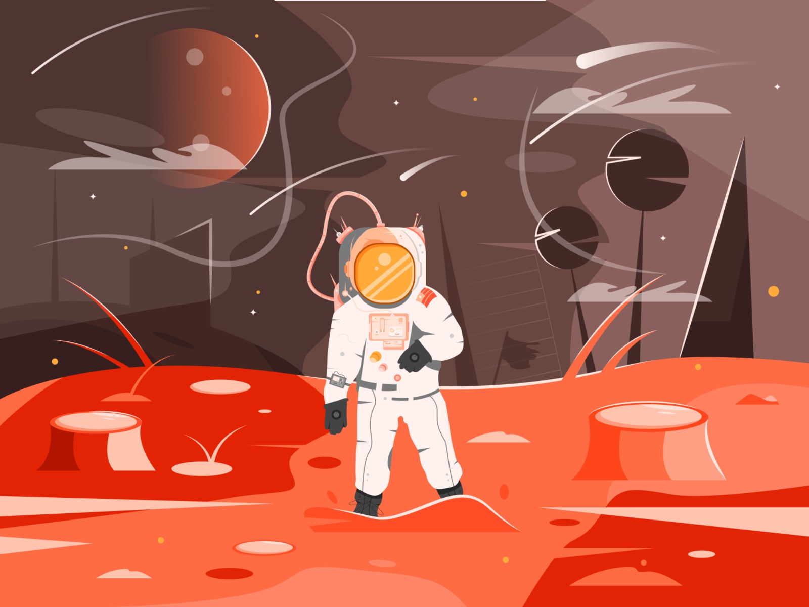 The illustration shows an astronaut on the planet. illustration gravit.jpg