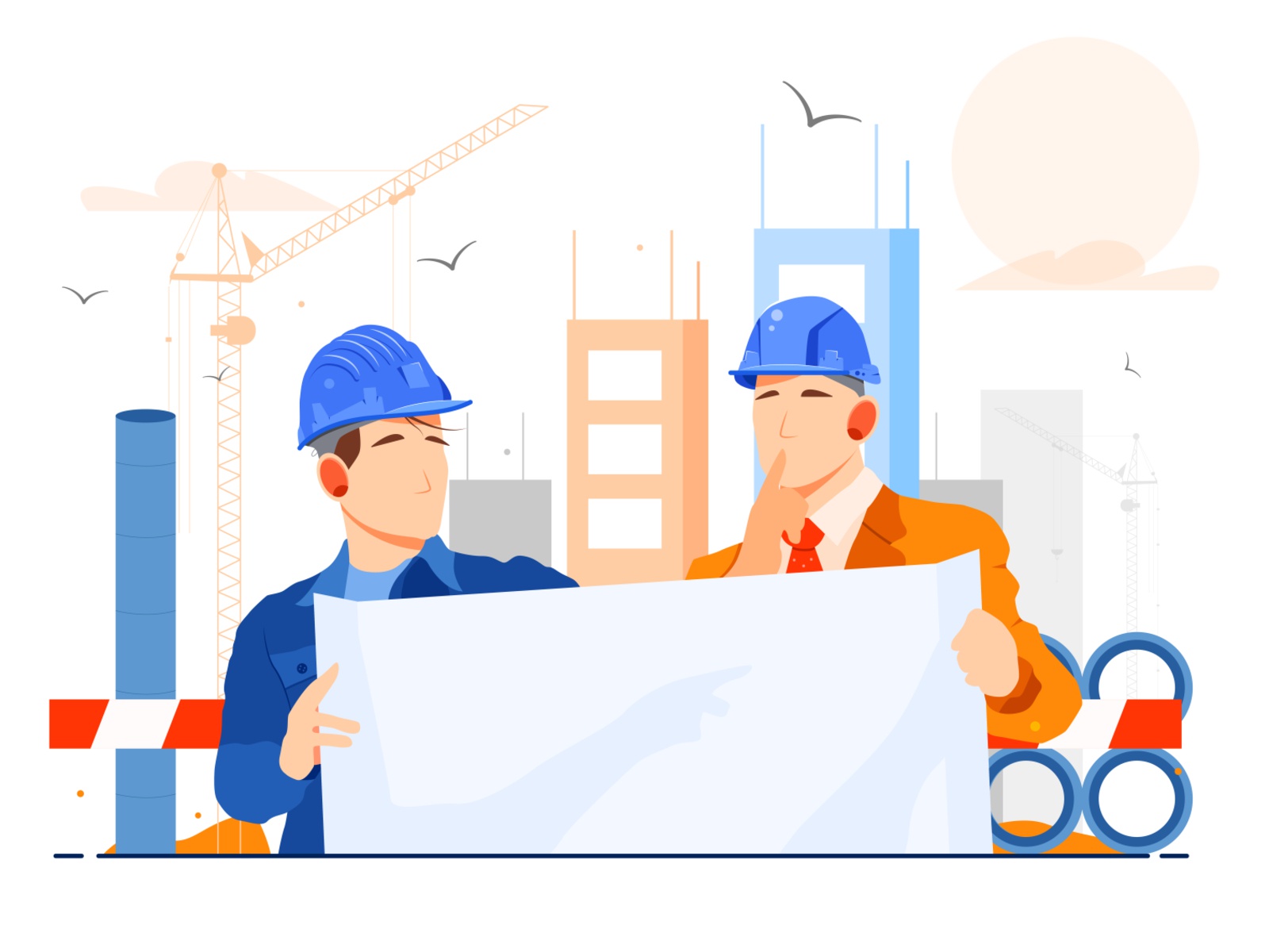 The illustration shows workers who are considering a plan. job hard ha.jpg