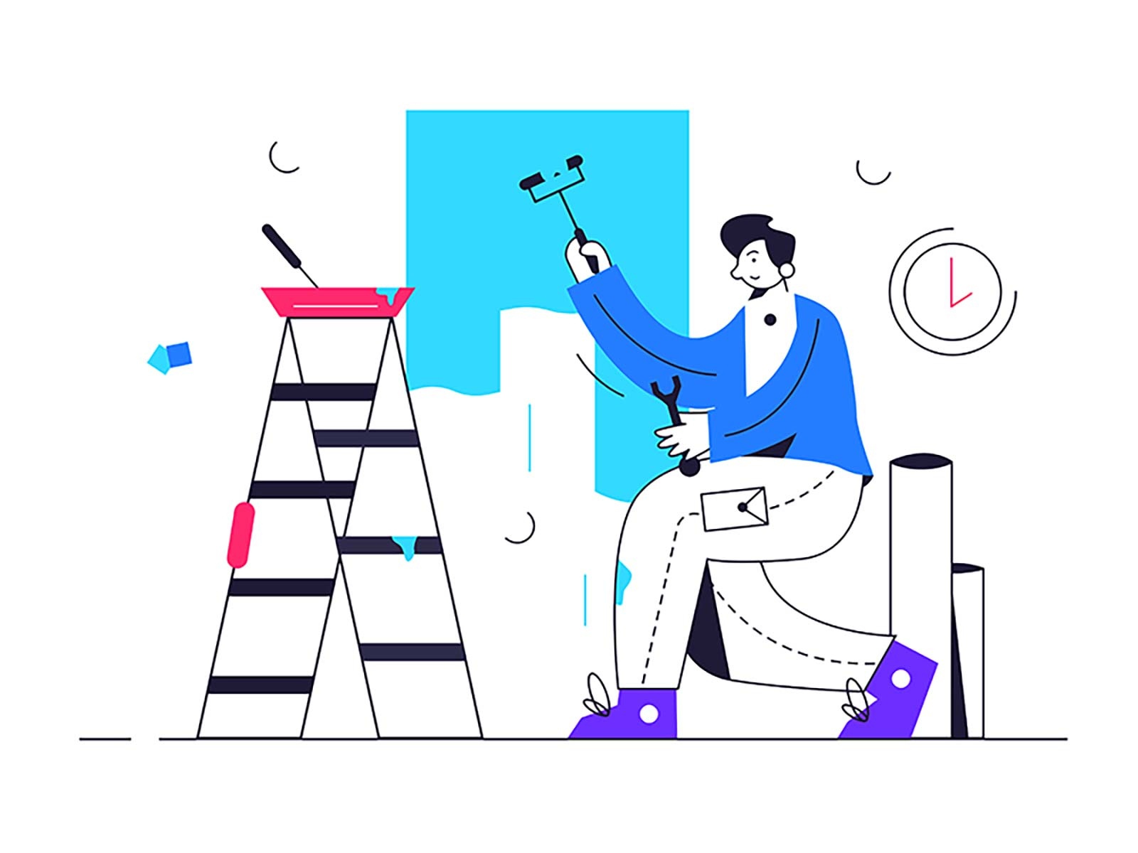 We make repairs work concept paint wall home worker character flat ill.jpg