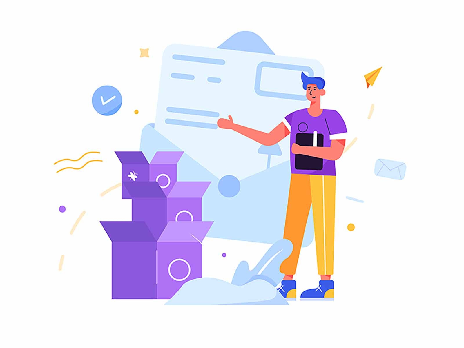 Working with mail character flat workplace mail job illustration work.jpg